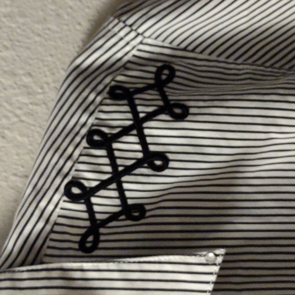 American Vintage embroidered black and white striped button down shirt size S - Picture 6 of 8
